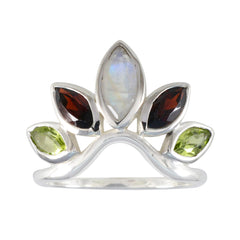 Multi Stone Penta Japanese 925 Silver multicolor Gemstones Dainty crown Ring Jewelry