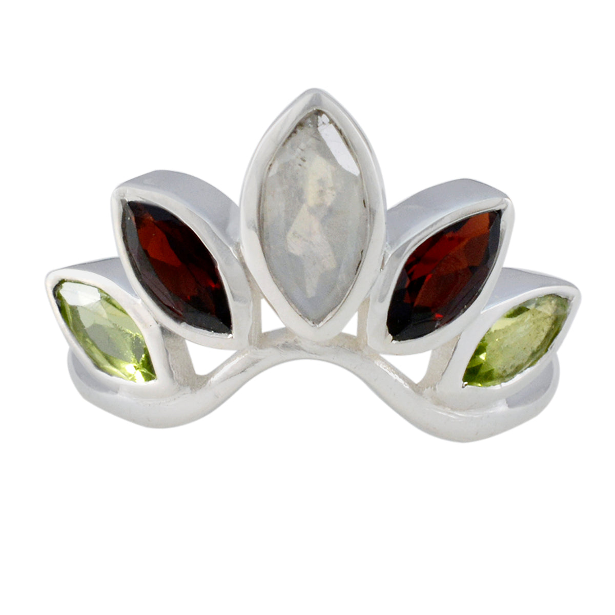 Multi Stone Penta Japans 925 Zilver veelkleurige edelstenen sierlijke kroon ring sieraden Secundaire afbeelding