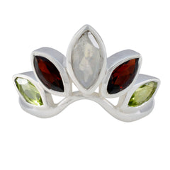 Multi Stone Penta Japanese 925 Silver multicolor Gemstones Dainty crown Ring Jewelry