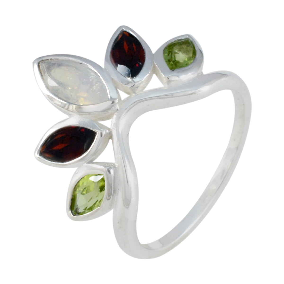 Multi Stone Penta Japanese 925 Silver multicolor Gemstones Dainty crown Ring Jewelry