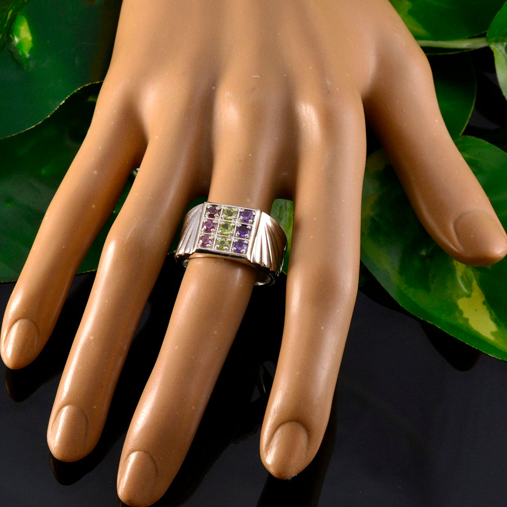 Multi Stone navratna Moroccan 925 Sterling Silver multicolor Gemstone Versatile Cocktail Ring Jewelry