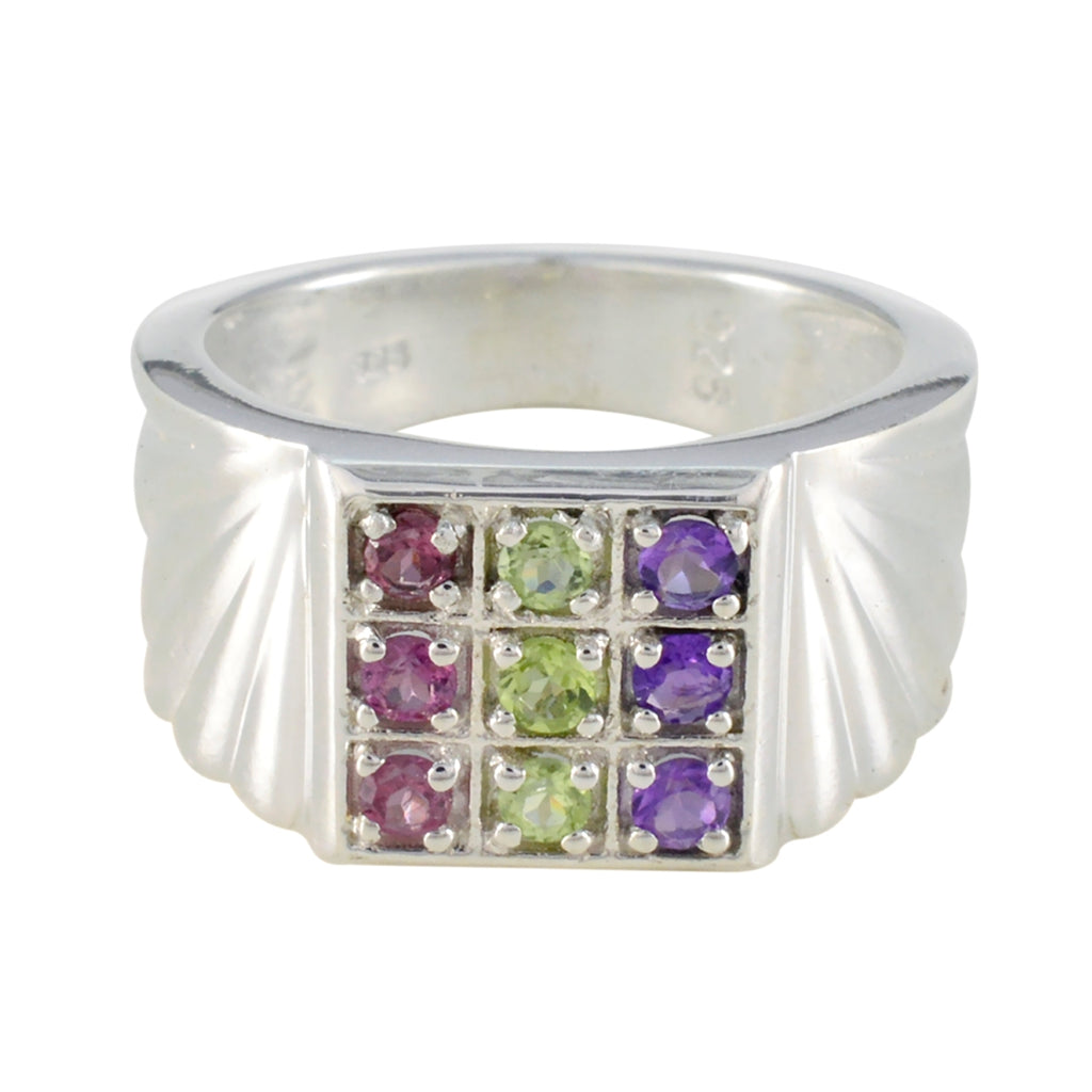 Multi Stone navratna Moroccan 925 Sterling Silver multicolor Gemstone Versatile Cocktail Ring Jewelry
