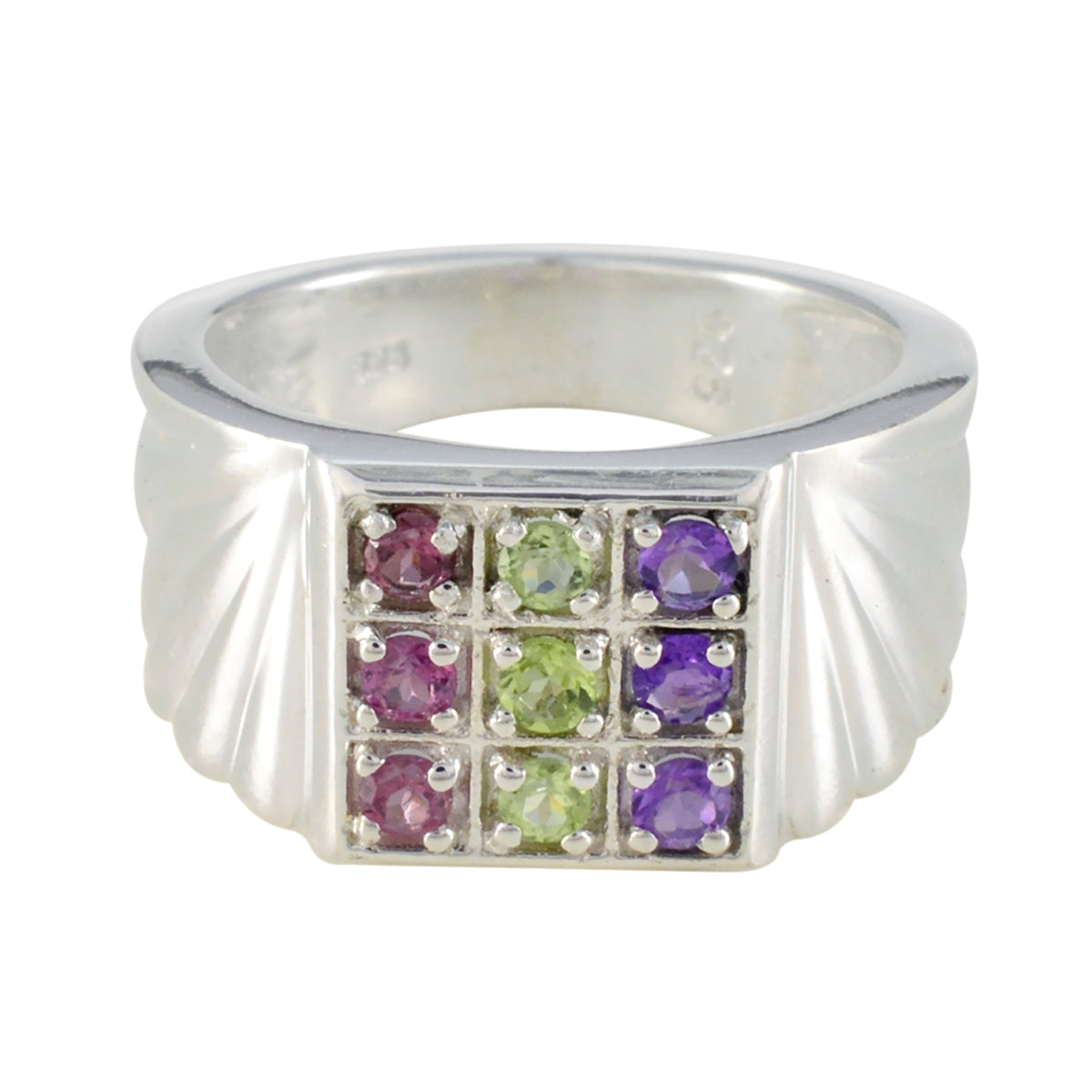 Multi Stone navratna Moroccan 925 Sterling Silver multicolor Gemstone Versatile Cocktail Ring Jewelry
