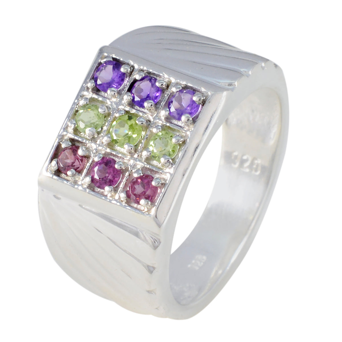 Multi Stone navratna Moroccan 925 Sterling Silver multicolor Gemstone Versatile Cocktail Ring Jewelry