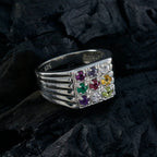 Multi Stone navratna French Sterling Silver multicolor Gems Eye catching Modern Ring Jewelry