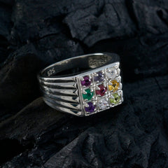 Multi Stone navratna French Sterling Silver multicolor Gems Eye catching Modern Ring Jewelry