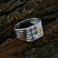 Multi Stone navratna French Sterling Silver multicolor Gems Eye catching Modern Ring Jewelry