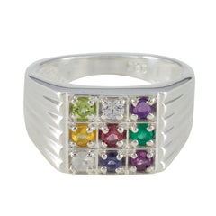 Multi Stone navratna French Sterling Silver multicolor Gems Eye catching Modern Ring Jewelry