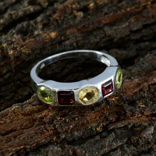 Multi Stone Penta Russian Silver multicolor Gemstone Tiny Abstract Ring Jewelry