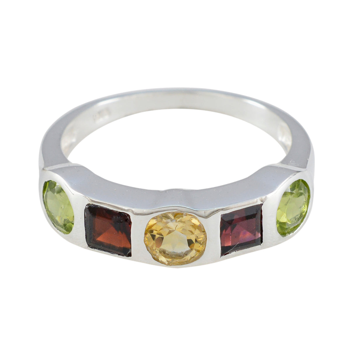 Multi Stone Penta Russian Silver multicolor Gemstone Tiny Abstract Ring Jewelry Immagine principale del prodotto