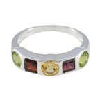 Multi Stone Penta Russian Silver multicolor Gemstone Tiny Abstract Ring Jewelry