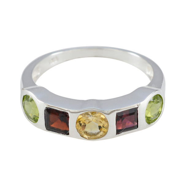 Multi Stone Penta Russian Silver multicolor Gemstone Tiny Abstract Ring Jewelry
