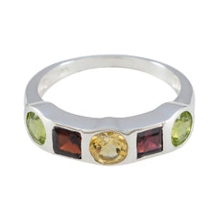 Multi Stone Penta Russian Silver multicolor Gemstone Tiny Abstract Ring Jewelry