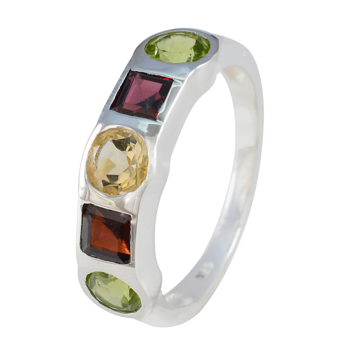 Multi Stone Penta Russian Silver multicolor Gemstone Tiny Abstract Ring Jewelry