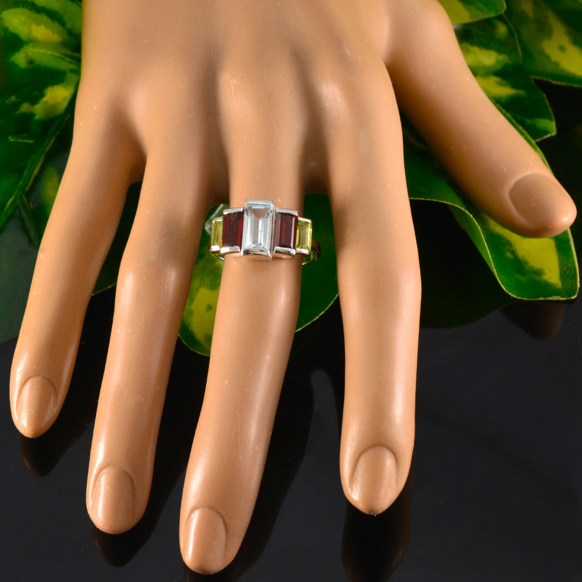 Multi Stone Penta Egyptian 925 Silver multicolor Gems Featherlight Boho Ring Jewelry