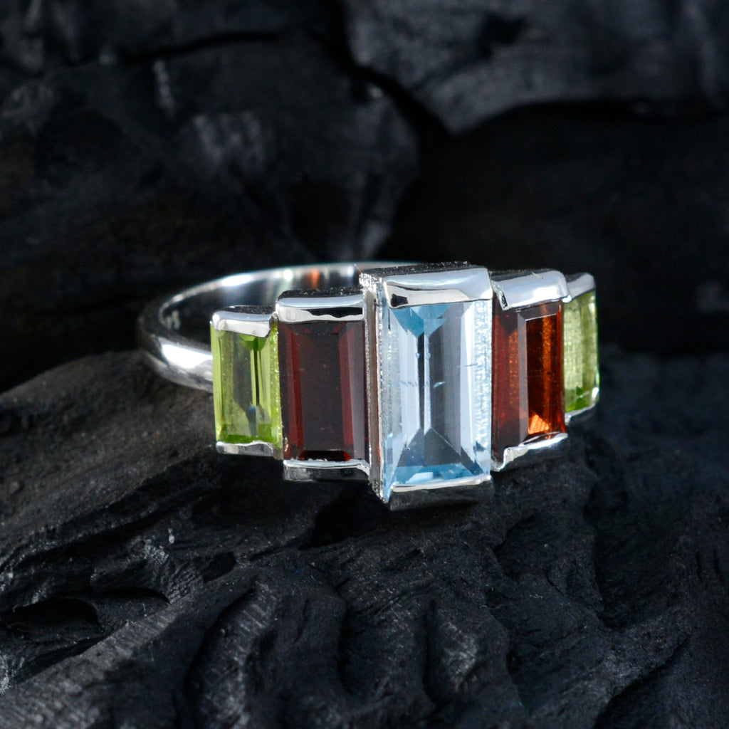 Multi Stone Penta Egyptian 925 Silver multicolor Gems Featherlight Boho Ring Jewelry