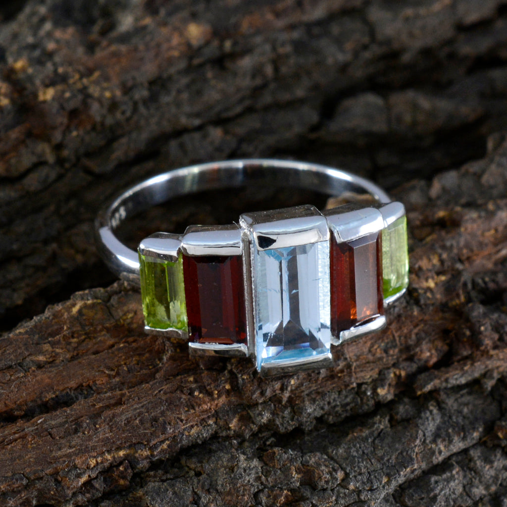 Multi Stone Penta Egyptian 925 Silver multicolor Gems Featherlight Boho Ring Jewelry