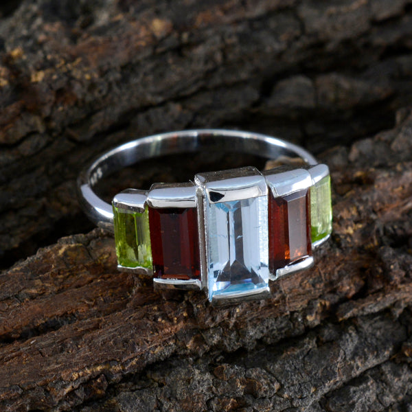 Multi Stone Penta Egyptian 925 Silver multicolor Gems Featherlight Boho Ring Jewelry
