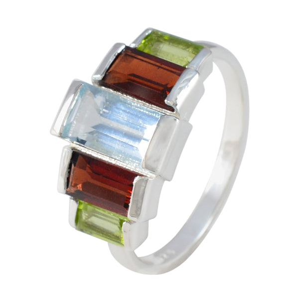 Multi Stone Penta Egyptian 925 Silver multicolor Gems Featherlight Boho Ring Jewelry