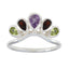 Multi Stone Penta Indian Silver multicolor Gems Slim crown Ring Jewellery