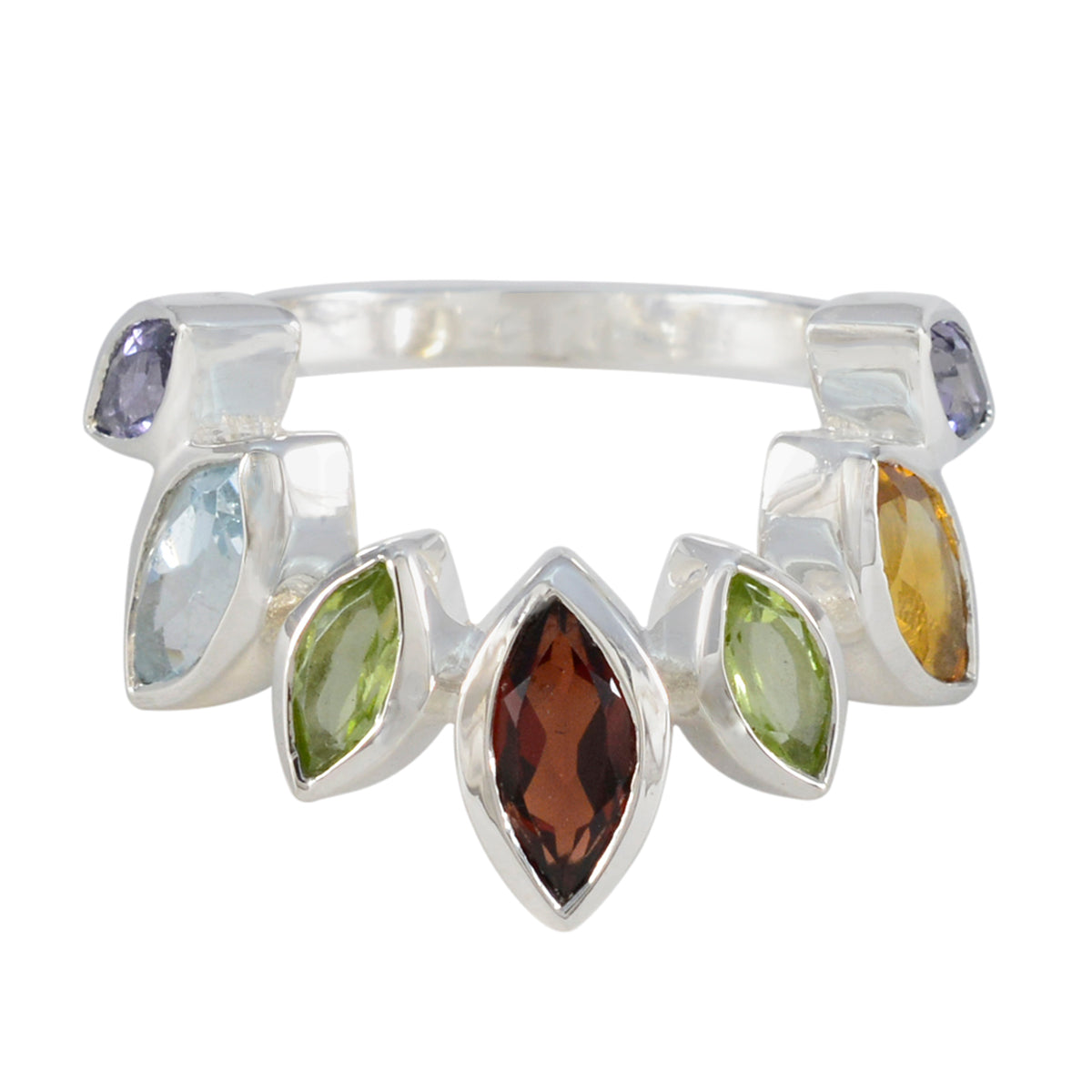 Multi Stone multiple African Sterling Silver multicolor Gemstone Featherlight crown Ring Jewelry