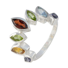 Multi Stone multiple African Sterling Silver multicolor Gemstone Featherlight crown Ring Jewelry