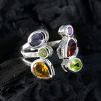 Multi Stone Hexa Moroccan Silver multicolor Gemstones Tiny Cocktail Ring Jewelry