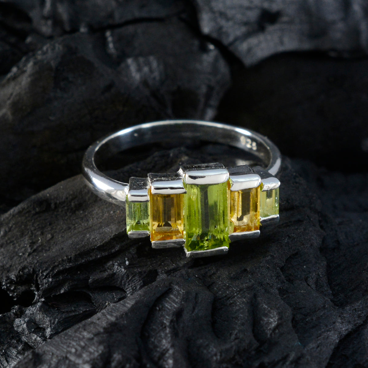 Multi Stone Penta Japanese Silver multicolor Gemstone Whisper thin Sophisticated Ring Jewellery