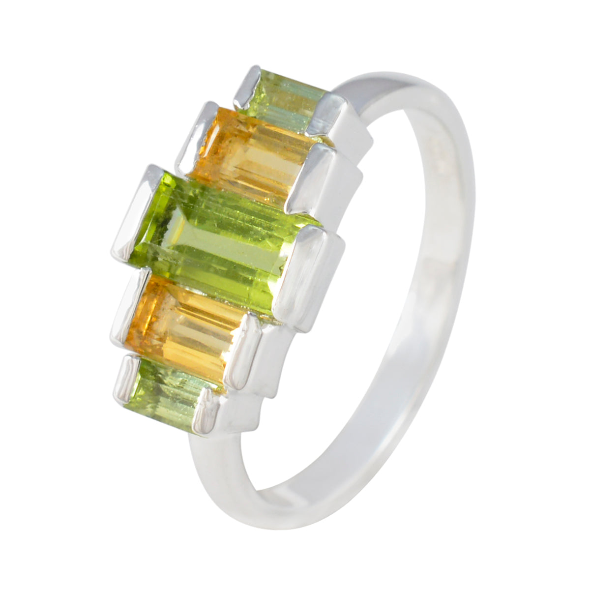 Multi Stone Penta Japanese Silver multicolor Gemstone Whisper thin Sophisticated Ring Jewellery