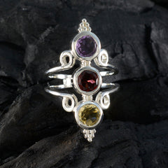 Multi Stone Trilogy Indian Sterling Silver multicolor Gemstones Classic Sophisticated Ring Jewelry