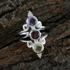 Multi Stone Trilogy Indian Sterling Silver multicolor Gemstones Classic Sophisticated Ring Jewelry