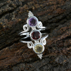Multi Stone Trilogy Indian Sterling Silver multicolor Gemstones Classic Sophisticated Ring Jewelry