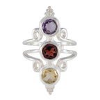 Multi Stone Trilogy Indian Sterling Silver multicolor Gemstones Classic Sophisticated Ring Jewelry