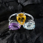 Multi Stone Trilogy African 925 Silver multicolor Gems Slim Graceful Ring Jewellery