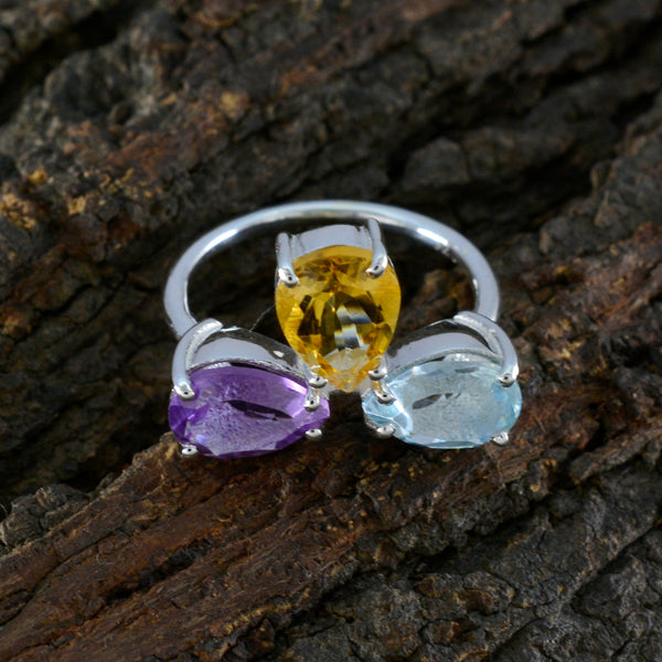 Multi Stone Trilogy African 925 Silver multicolor Gems Slim Graceful Ring Jewellery