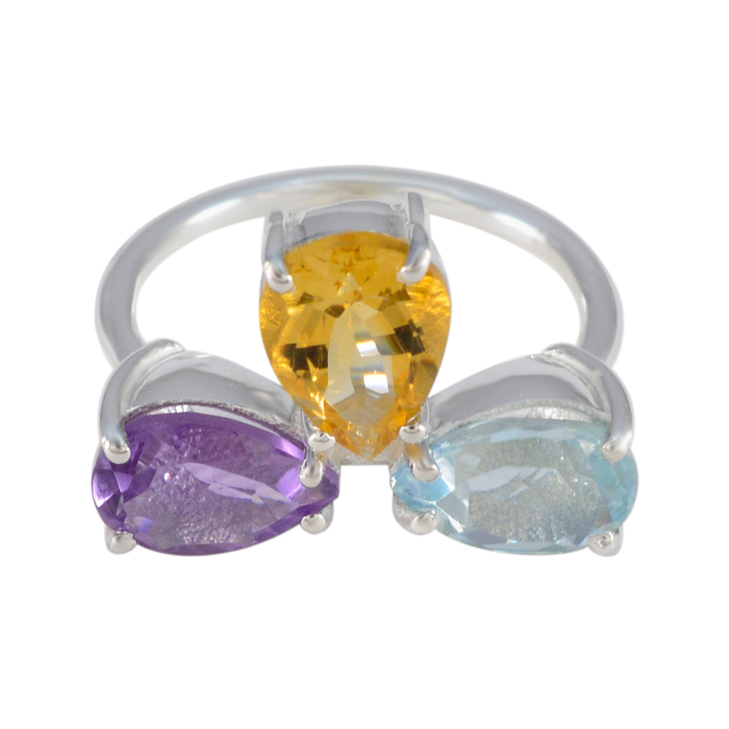 Multi Stone Trilogy African 925 Silver multicolor Gems Slim Graceful Ring Jewellery