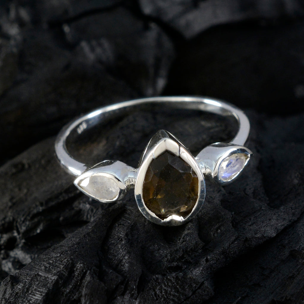 Multi Stone Trilogy Japanese 925 Sterling Silver multicolor Gems Dainty Feminine Ring Jewellery