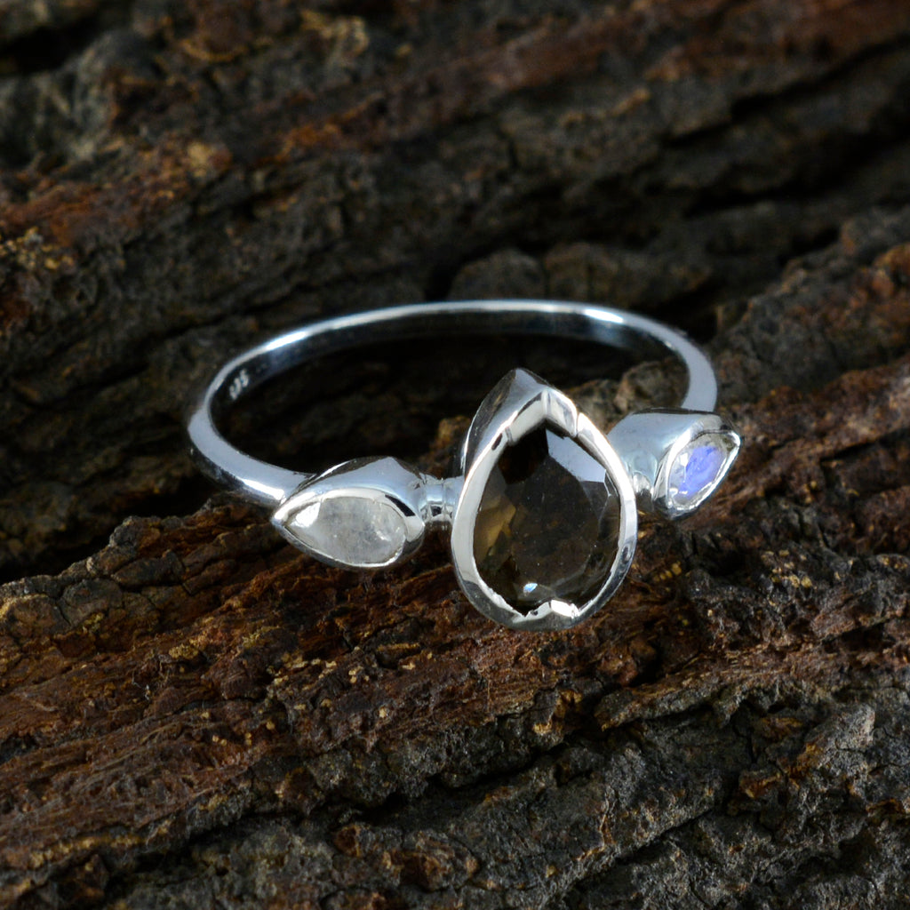 Multi Stone Trilogy Japanese 925 Sterling Silver multicolor Gems Dainty Feminine Ring Jewellery