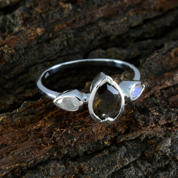 Multi Stone Trilogy Japanese 925 Sterling Silver multicolor Gems Dainty Feminine Ring Jewellery