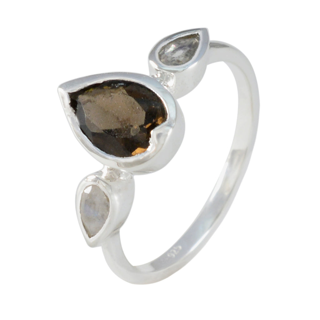 Multi Stone Trilogy Japanese 925 Sterling Silver multicolor Gems Dainty Feminine Ring Jewellery