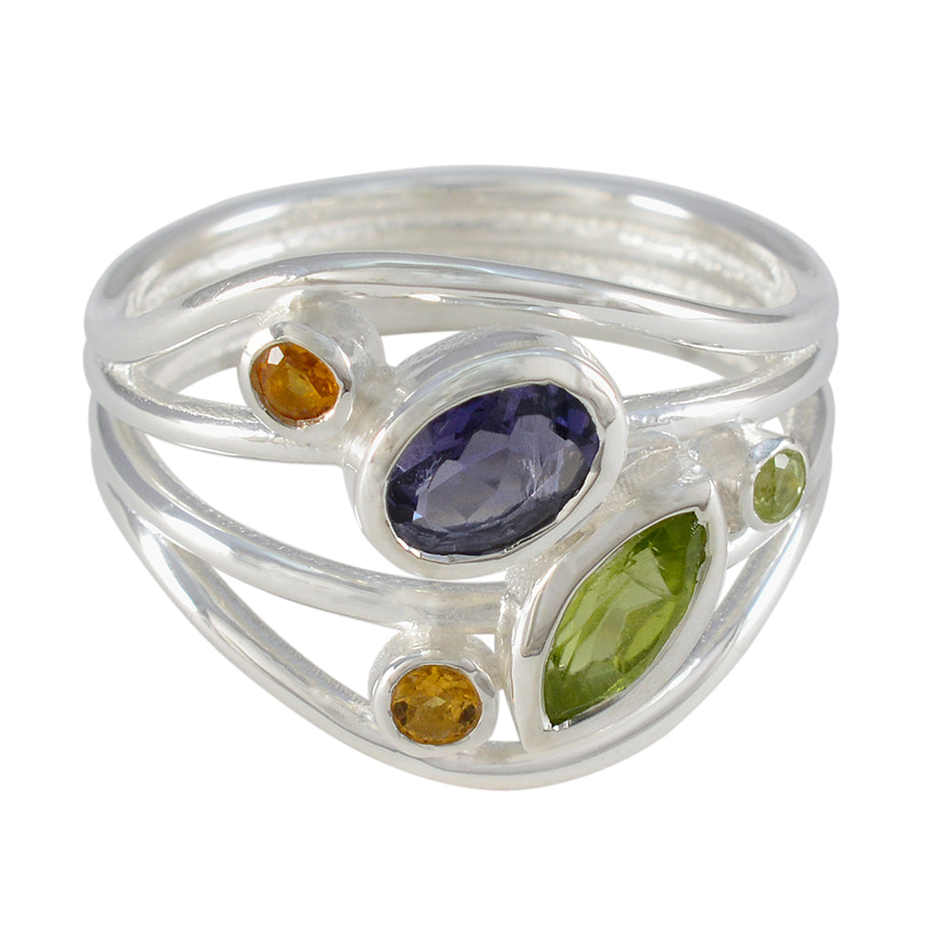 Multi Stone Penta Indian 925 Sterling Silver multicolor Gemstone Eye catching Abstract Ring Jewellery