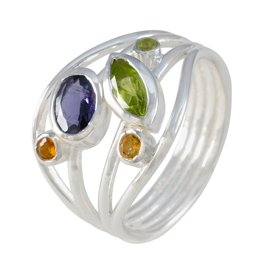 Multi Stone Penta Indian 925 Sterling Silver multicolor Gemstone Eye catching Abstract Ring Jewellery