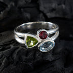 Multi Stone Trilogy African Silver multicolor Gemstones Minimal Feminine Ring Jewelry