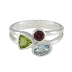 Multi Stone Trilogy African Silver multicolor Gemstones Minimal Feminine Ring Jewelry