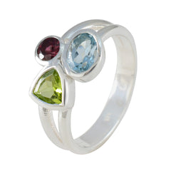 Multi Stone Trilogy African Silver multicolor Gemstones Minimal Feminine Ring Jewelry