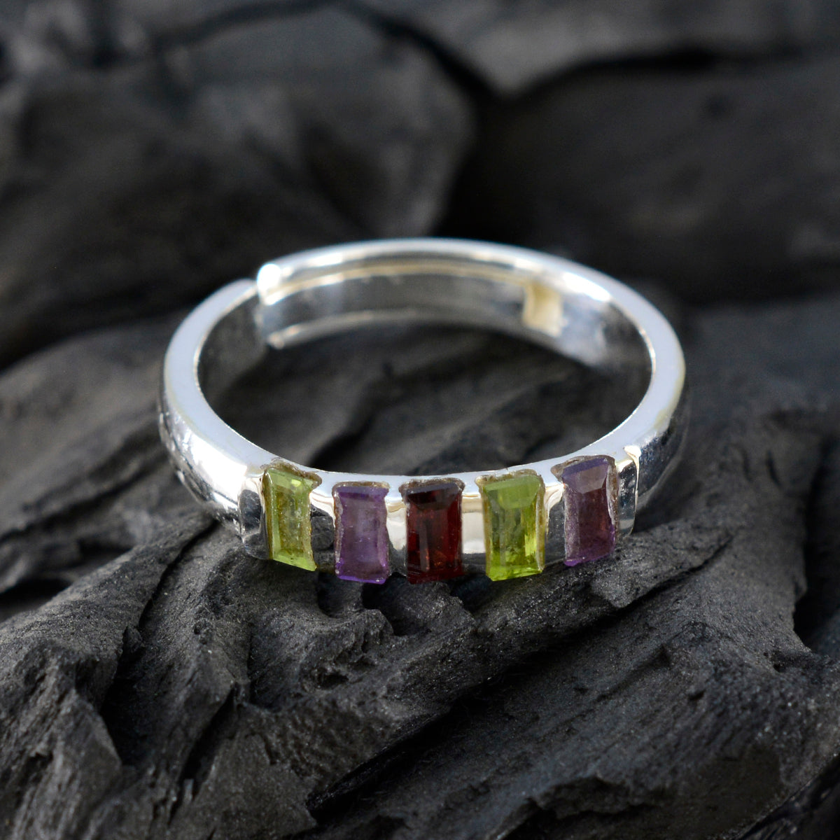 Multi Stone Penta Japanese 92.5 Silver multicolor Gemstones Dainty Glamorous Ring Jewelry