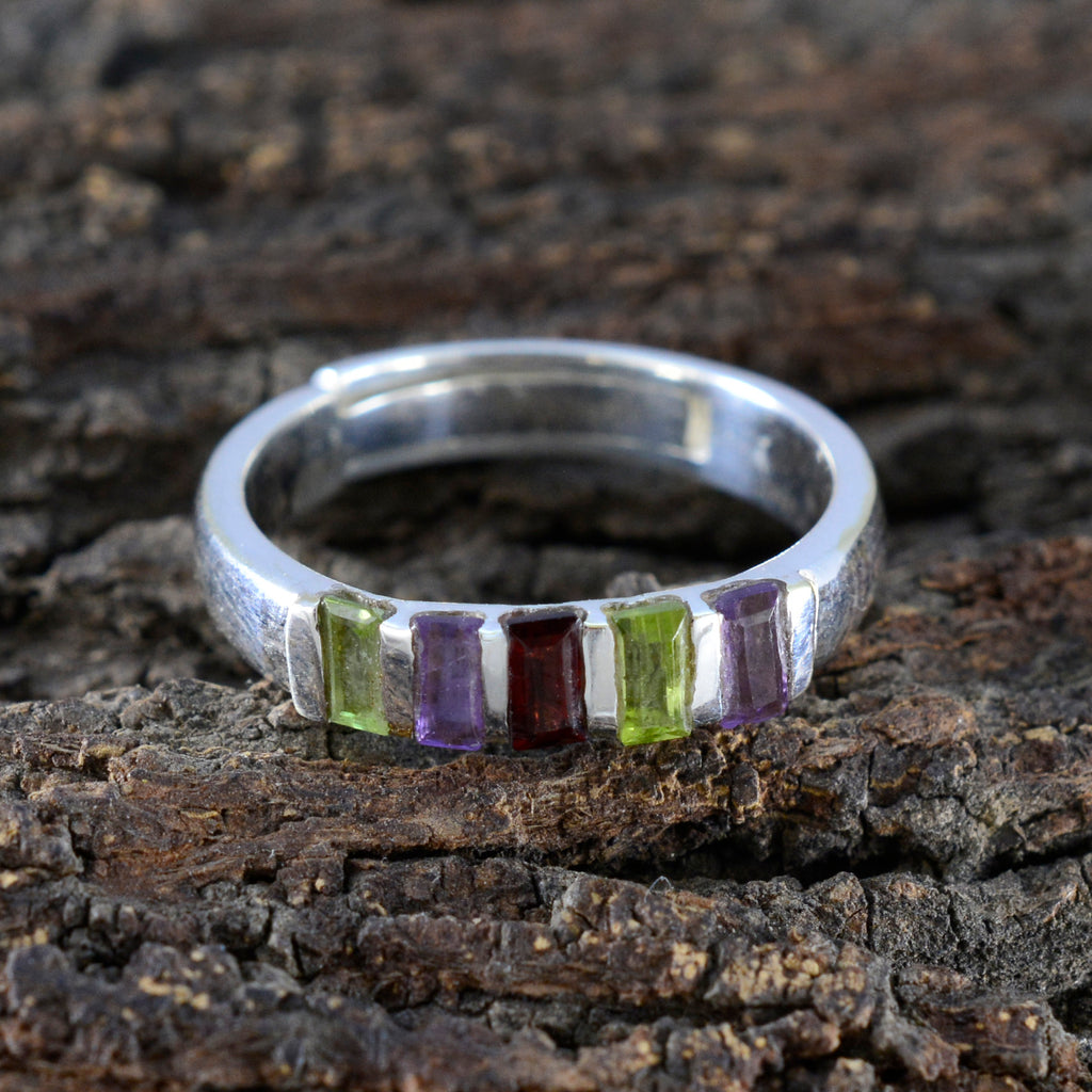Multi Stone Penta Japanese 92.5 Silver multicolor Gemstones Dainty Glamorous Ring Jewelry