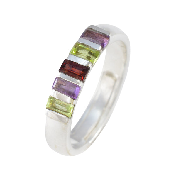 Multi Stone Penta Japanese 92.5 Silver multicolor Gemstones Dainty Glamorous Ring Jewelry