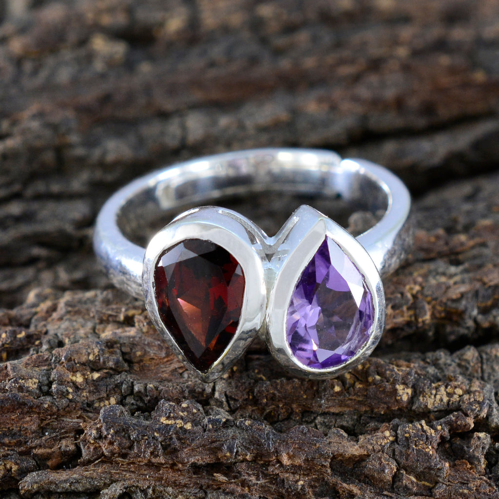 Multi Stone Toi et Moi German Sterling Silver multicolor Gemstones Featherlight Luxurious Ring Jewellery