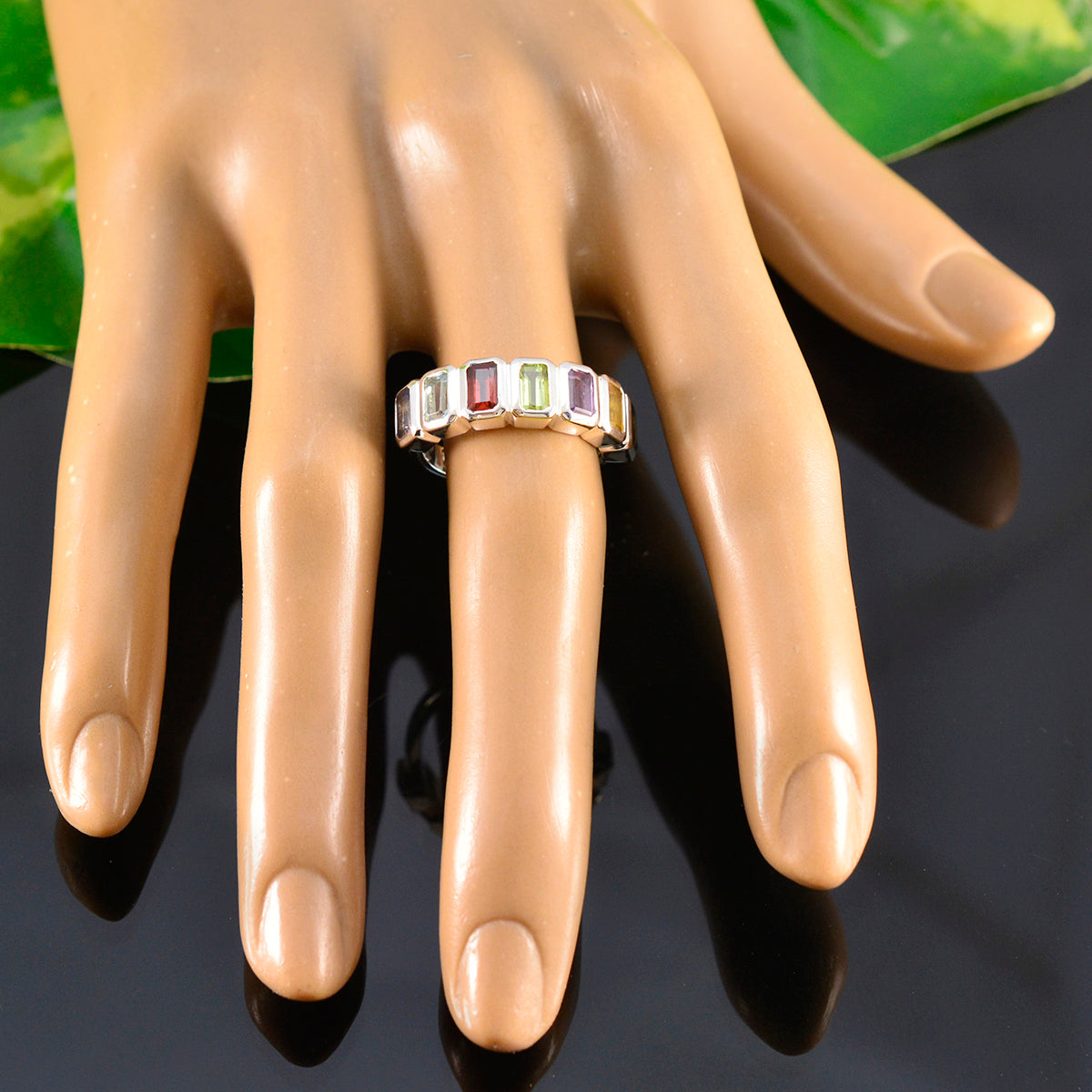 Multi Stone Hepta Indian 92.5 Silver multicolor Gemstone Featherlight Modern Band Jewellery